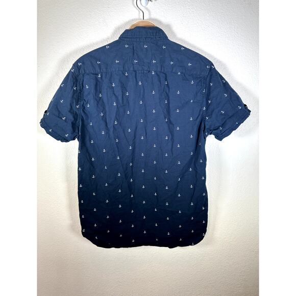 Denim & Flower Ricky Singh Mens M Navy Button-Up Shirt White Anchor Print Cotton - Picture 2 of 4